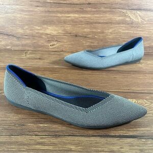 Rothy's Birdseye Gray Pointed Knit Flats with Blue Trim